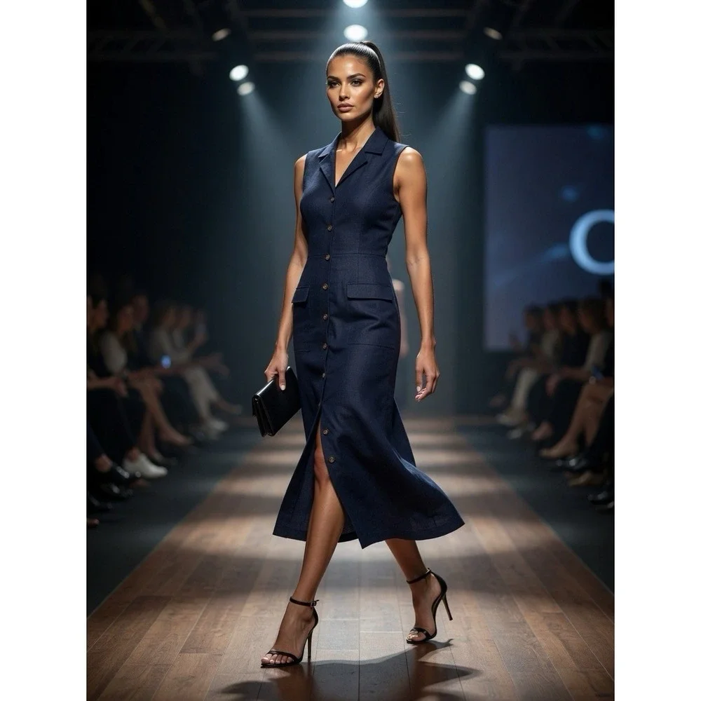 Navy Blue Linen Bl Sleeveless Midi Dress 11 Whimsigoth Quiet Luxury Minimalist